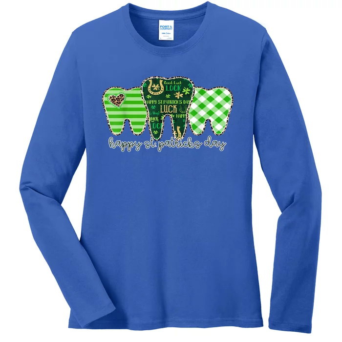 Happy St Patrick's Day Teeth Dental Assistant Dentist Gift Ladies Long Sleeve Shirt