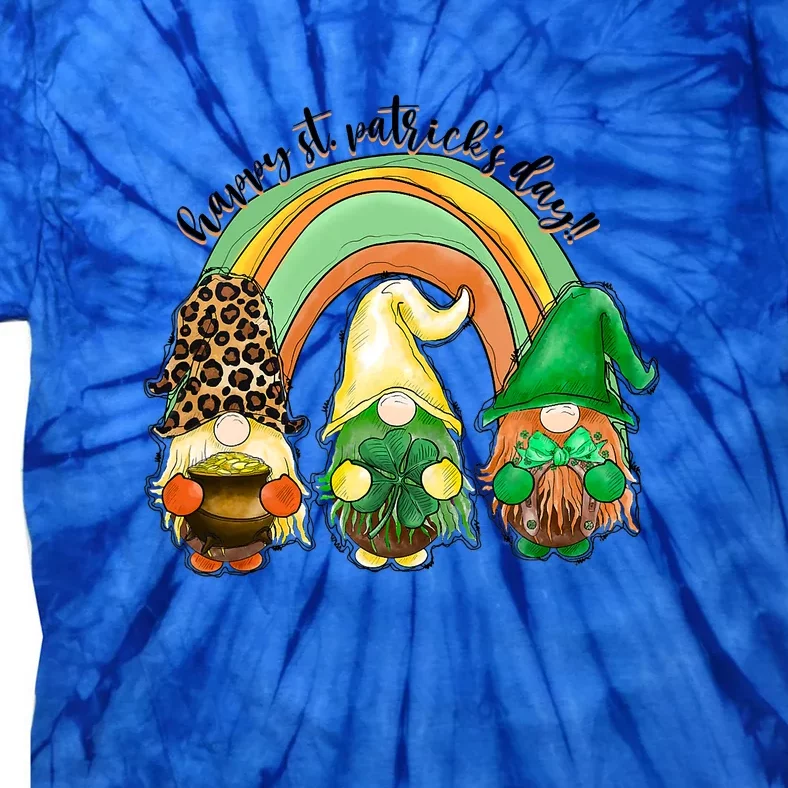 Happy St Patrick's Day Gnomes Rainbow Lucky Clover Shamrock Tie-Dye T-Shirt