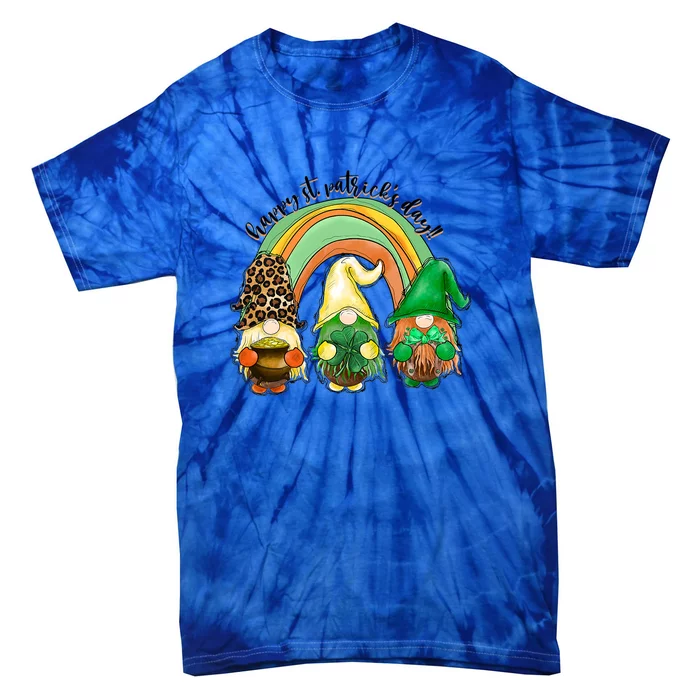 Happy St Patrick's Day Gnomes Rainbow Lucky Clover Shamrock Tie-Dye T-Shirt