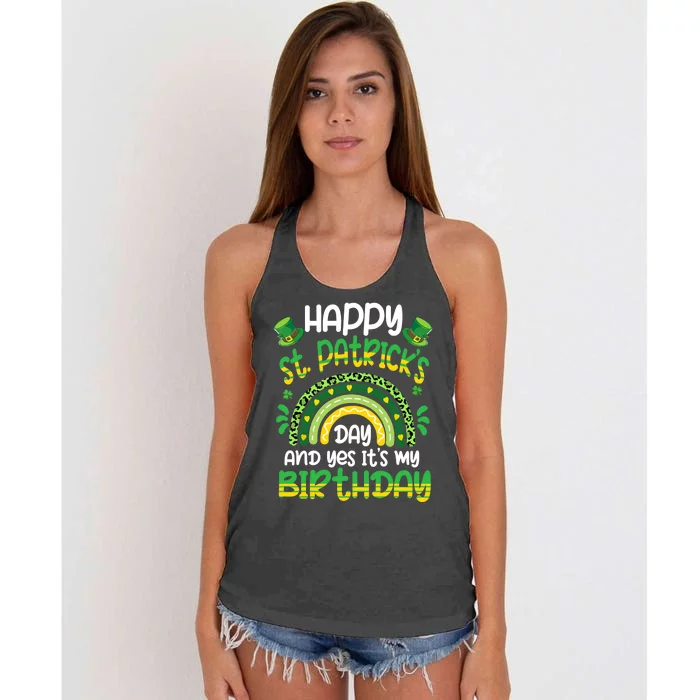 Happy St Patricks Day Its My Birthday Irish Shamrock Rainbow Women's Knotted Racerback Tank