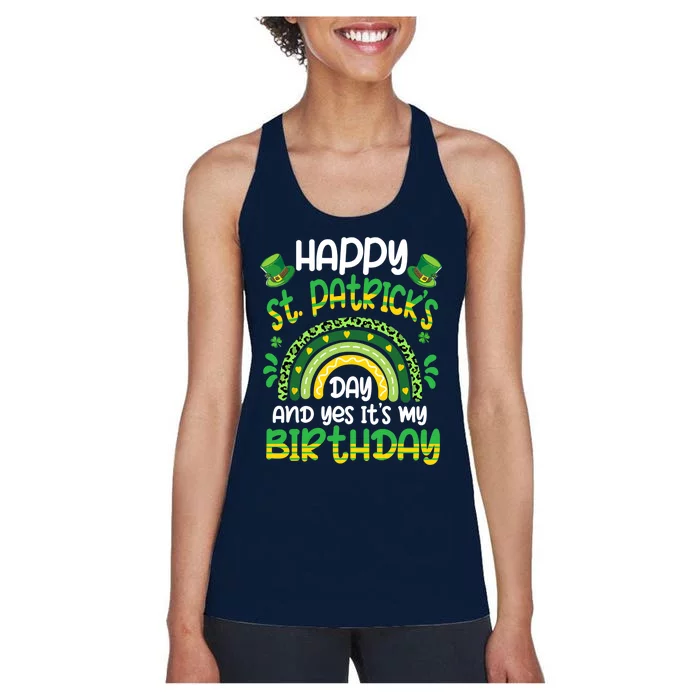 Happy St Patricks Day Its My Birthday Irish Shamrock Rainbow Women's Racerback Tank