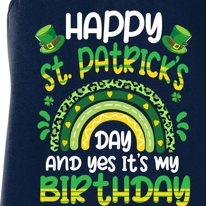 Happy St Patricks Day Its My Birthday Irish Shamrock Rainbow Women's Racerback Tank