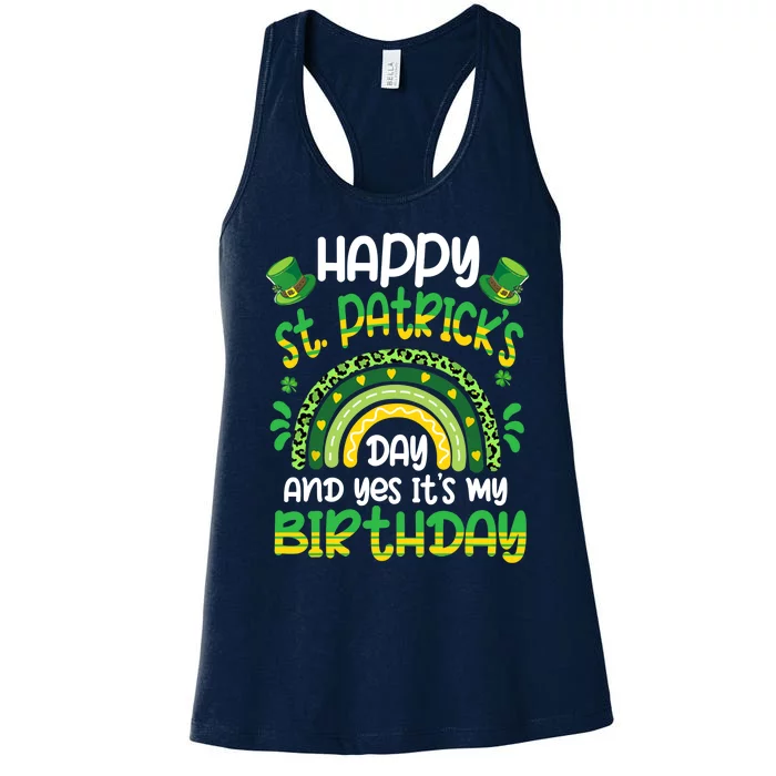 Happy St Patricks Day Its My Birthday Irish Shamrock Rainbow Women's Racerback Tank