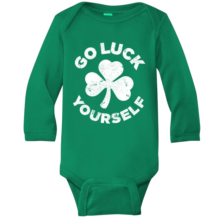 Happy St Patrick Day Go Luck Yourself Funny Irish Shamrock Baby Long Sleeve Bodysuit