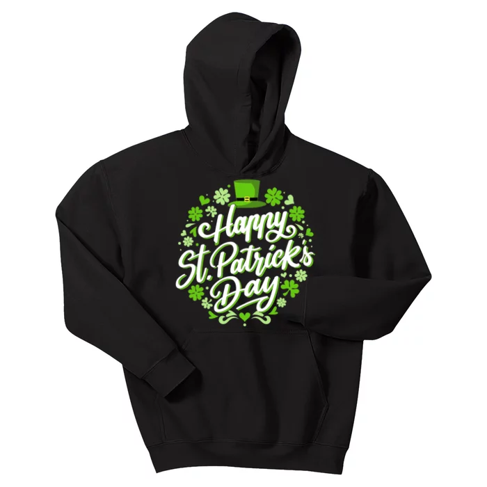 Happy St Patricks day with shamrocks for irish party Kids Hoodie