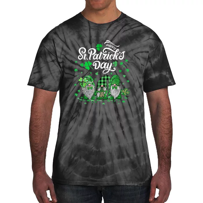 Happy St Patricks Day Three Gnomes Shamrock Essential Tie-Dye T-Shirt