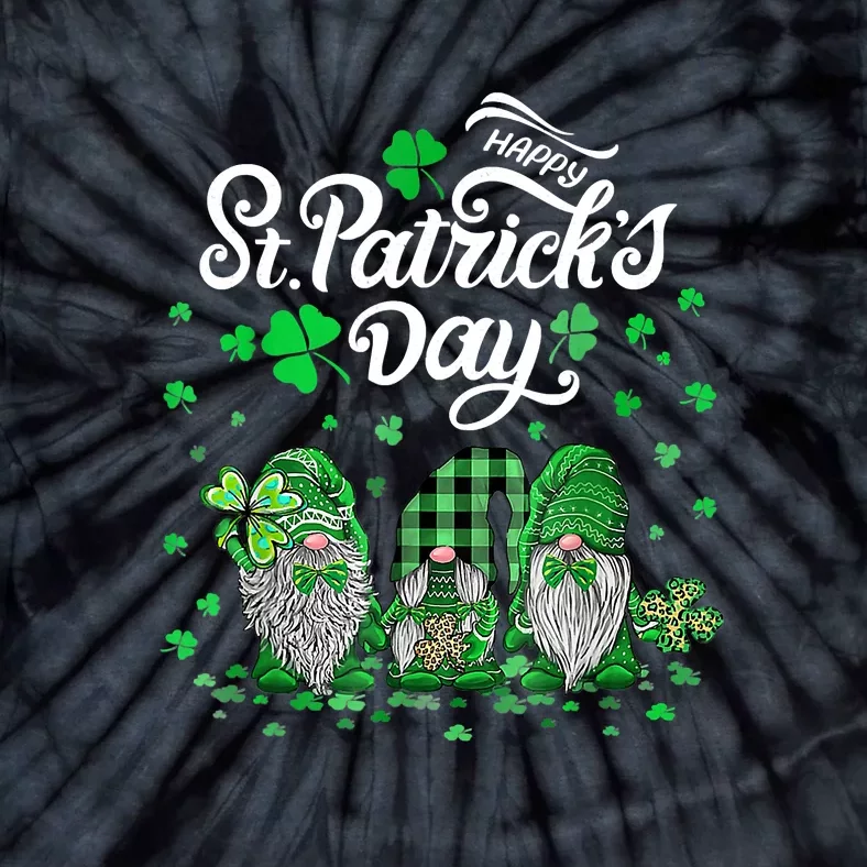 Happy St Patricks Day Three Gnomes Shamrock Essential Tie-Dye T-Shirt