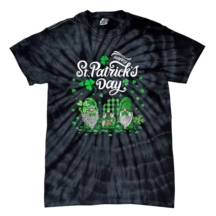 Happy St Patricks Day Three Gnomes Shamrock Essential Tie-Dye T-Shirt