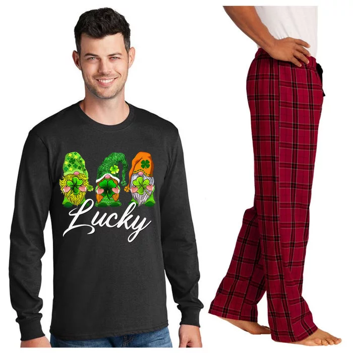 Happy St Patrick's Dayhree Gnomes Lucky Green Shamrock Long Sleeve Pajama Set