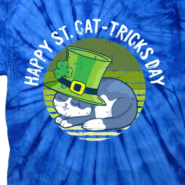 Happy St Patricks Day Retro Shamrock Cat Lover Irish Funny Gift Tie-Dye T-Shirt