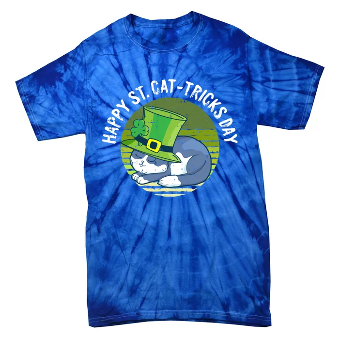 Happy St Patricks Day Retro Shamrock Cat Lover Irish Funny Gift Tie-Dye T-Shirt