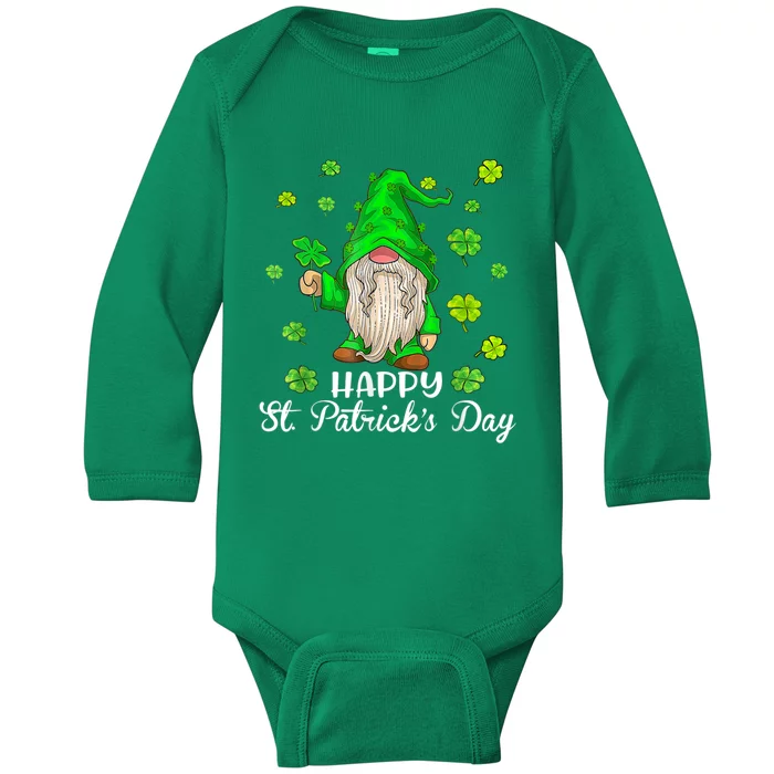 Happy St Patrick's Day Cute Gnome Tie Dye Shamrock Clover Baby Long Sleeve Bodysuit