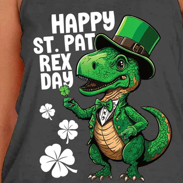 Happy St Pat T-Rex St Patricks Day Dinosaur Leprechaun Funny Women's Knotted Racerback Tank