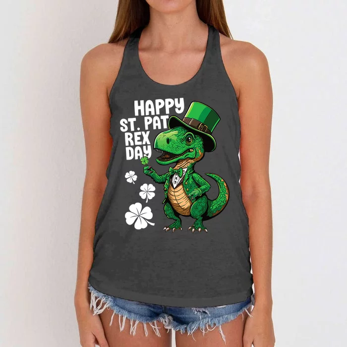 Happy St Pat T-Rex St Patricks Day Dinosaur Leprechaun Funny Women's Knotted Racerback Tank