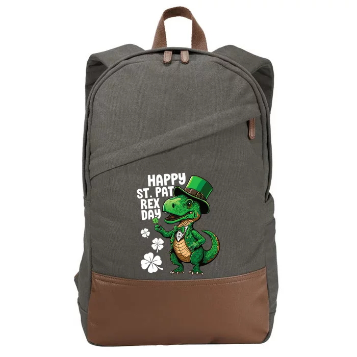 Happy St Pat T-Rex St Patricks Day Dinosaur Leprechaun Funny Cotton Canvas Backpack