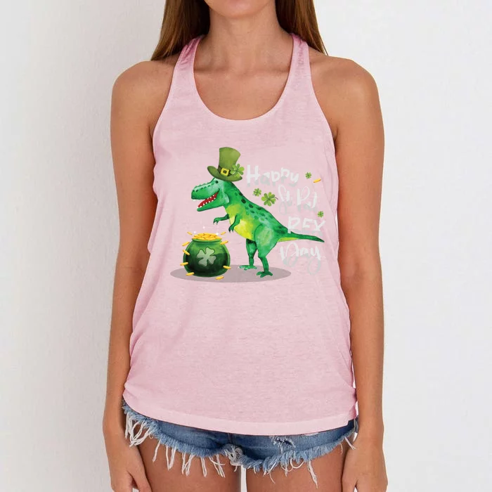 Happy St Pat Rex Day St Patrick's Day Dinosaur Gift Women's Knotted Racerback Tank