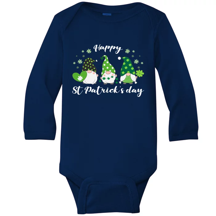 Happy St Patricks Day Green Gnome Irish Gift Baby Long Sleeve Bodysuit