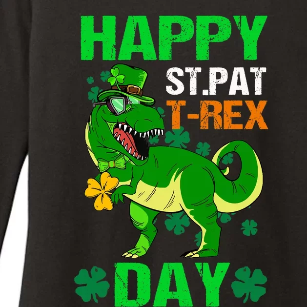 Happy St Pat Trex Day Funny Dinosaur Shamrock Patrick's Day Womens CVC Long Sleeve Shirt