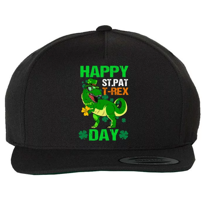 Happy St Pat Trex Day Funny Dinosaur Shamrock Patrick's Day Wool Snapback Cap