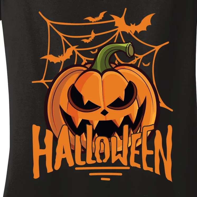 Halloween Spooky Pumpkin Women's V-Neck T-Shirt