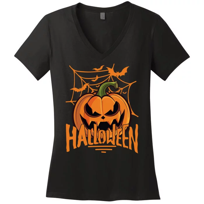 Halloween Spooky Pumpkin Women's V-Neck T-Shirt