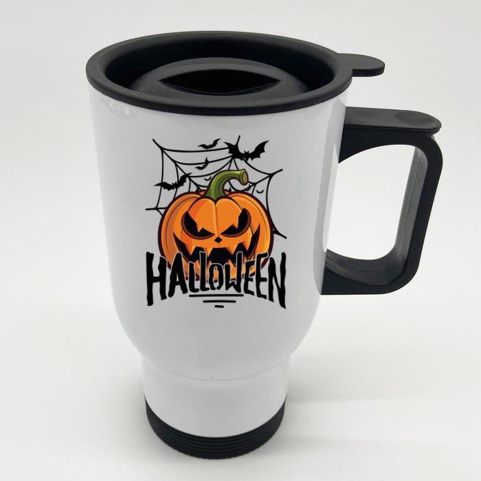 Halloween Spooky Pumpkin Front & Back Stainless Steel Travel Mug