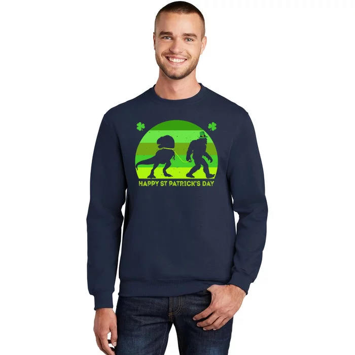 Happy St PaT-Rex Dinosaur Saint Patrick's Day Bigfoot sunset Sweatshirt