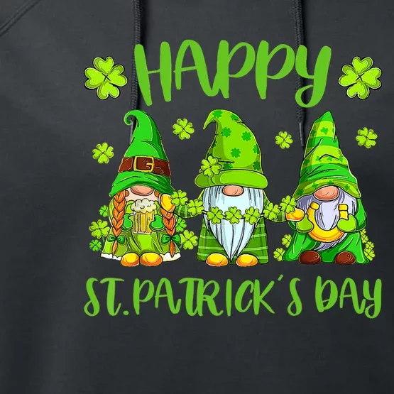 Happy St Patrick's Day Three Gnome Irish Shamrock Leprechaun Performance Fleece Hoodie