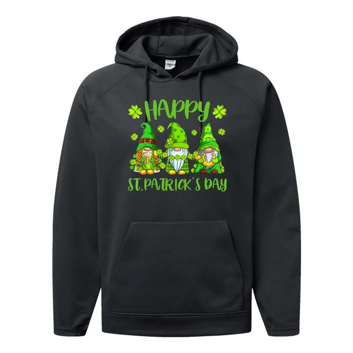 Happy St Patrick's Day Three Gnome Irish Shamrock Leprechaun Performance Fleece Hoodie