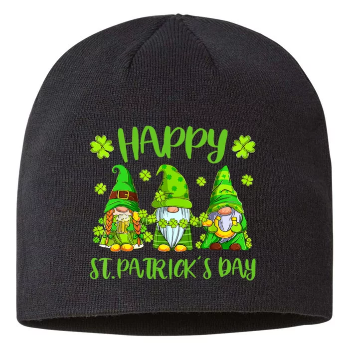 Happy St Patrick's Day Three Gnome Irish Shamrock Leprechaun 8 1/2in Sustainable Knit Beanie