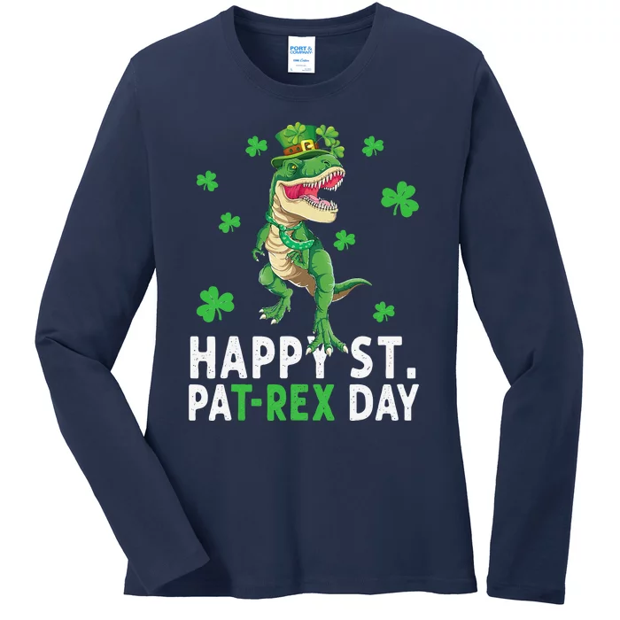 Happy St PatRex Saint Patrick's Day Dinosaurs Ladies Long Sleeve Shirt