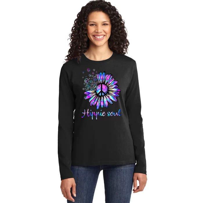 Hippie Soul Psychedelic Daisy Peace Sign Ladies Long Sleeve Shirt