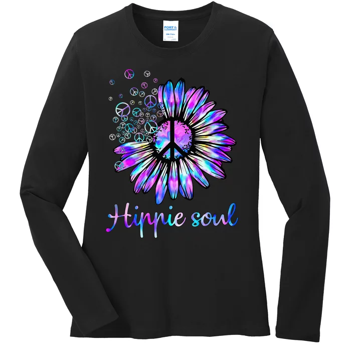 Hippie Soul Psychedelic Daisy Peace Sign Ladies Long Sleeve Shirt