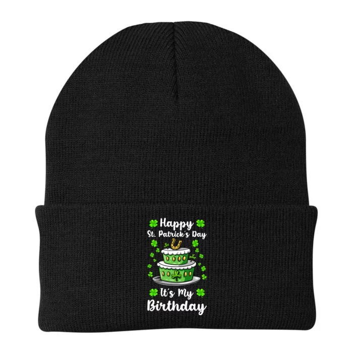 Happy St Patricks Day And My Birthday Cake Shamrock Irish Premium Knit Cap Winter Beanie