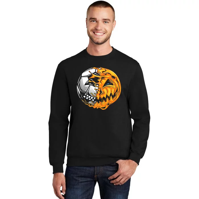 Halloween Soccer Player Pumpkin Skeleton Tall Sweatshirt