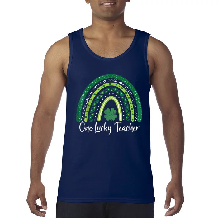 Happy St Patricks Day Cute One Lucky Teacher Rainbow Outfit Tank Top