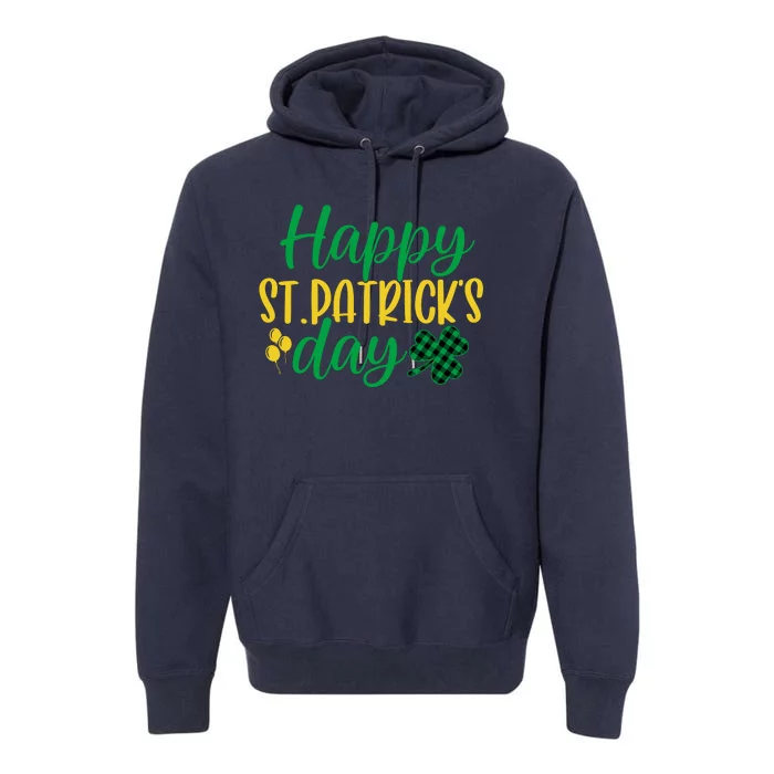 Happy St Patricks Day Green Plaid Clover Premium Hoodie