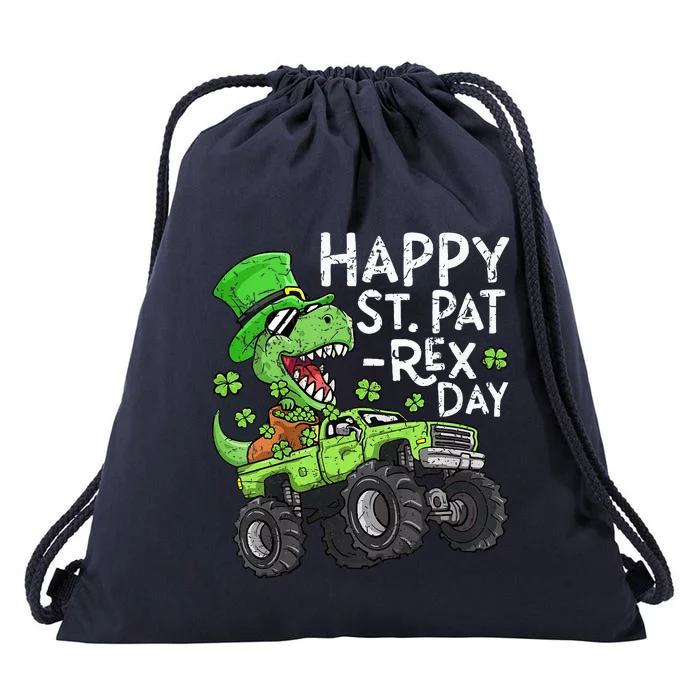 Happy St PatRex Day St Patricks Day Dinosaur Monster Truck Drawstring Bag