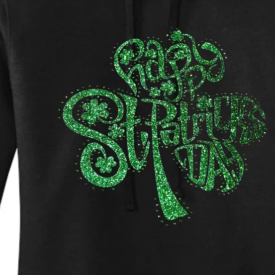 happy st patricks day shamrock glitter irish Women's Pullover Hoodie