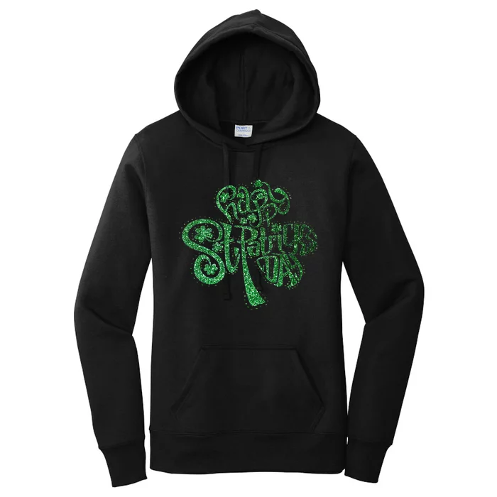 happy st patricks day shamrock glitter irish Women's Pullover Hoodie