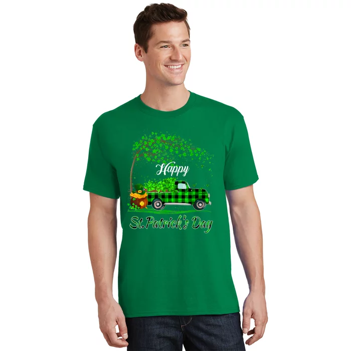 Happy St Patricks Day Green Truck Buffalo Plaid T-Shirt