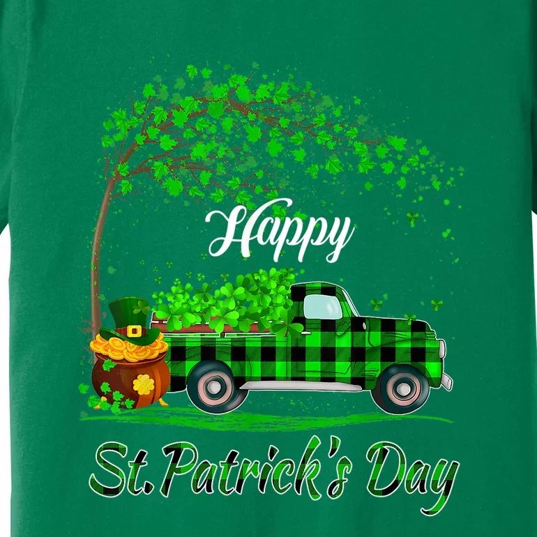 Happy St Patricks Day Green Truck Buffalo Plaid Premium T-Shirt