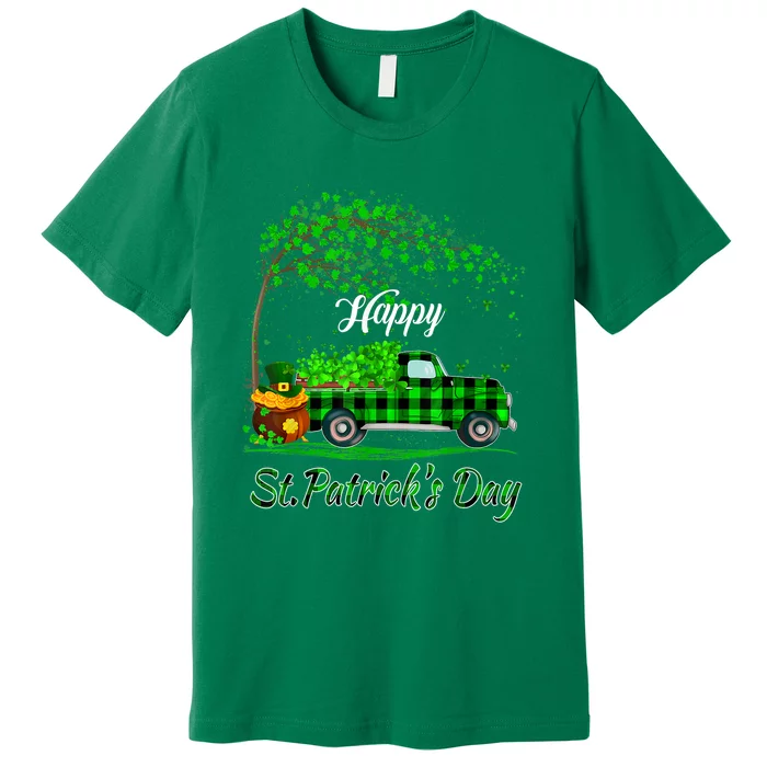 Happy St Patricks Day Green Truck Buffalo Plaid Premium T-Shirt