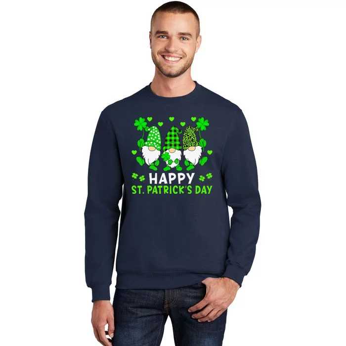 Happy St Patrick's Dayhree Gnomes Holding Shamrock Leopard Tall Sweatshirt