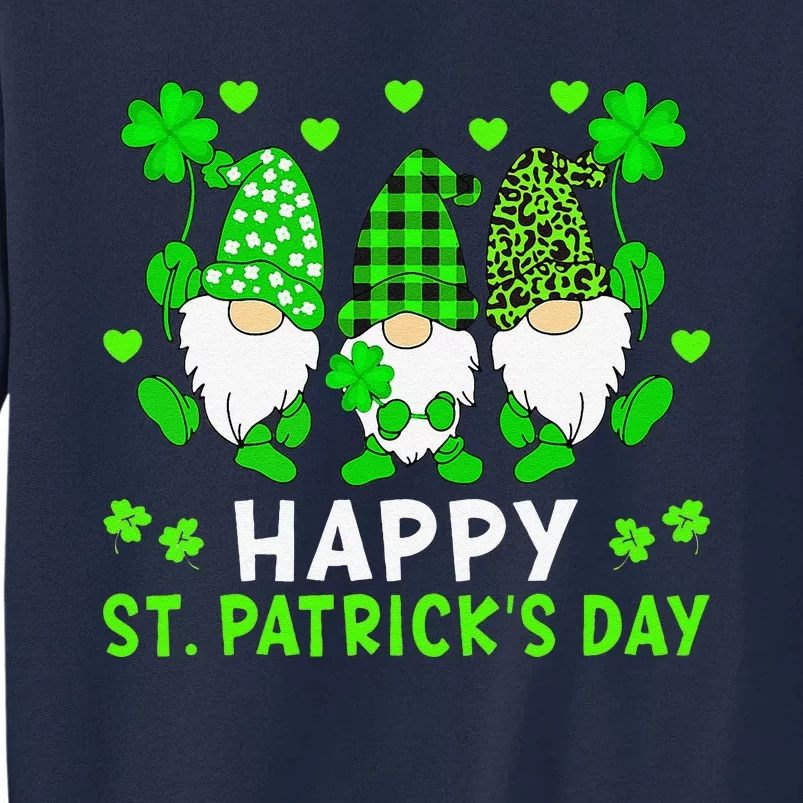 Happy St Patrick's Dayhree Gnomes Holding Shamrock Leopard Tall Sweatshirt