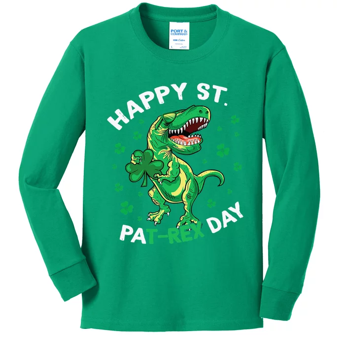 Happy St Patrex Day Funny Irish T-Rex Saint Patricks Dino Kids Long Sleeve Shirt