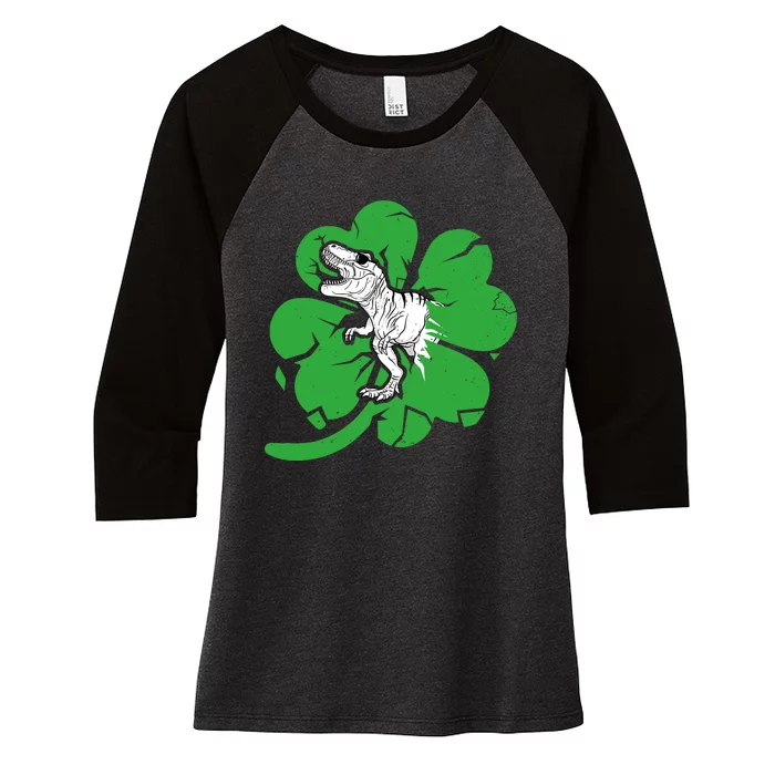 Happy St Pat T Rex Day Dinosaur Clover St PatrickS Day Women's Tri-Blend 3/4-Sleeve Raglan Shirt