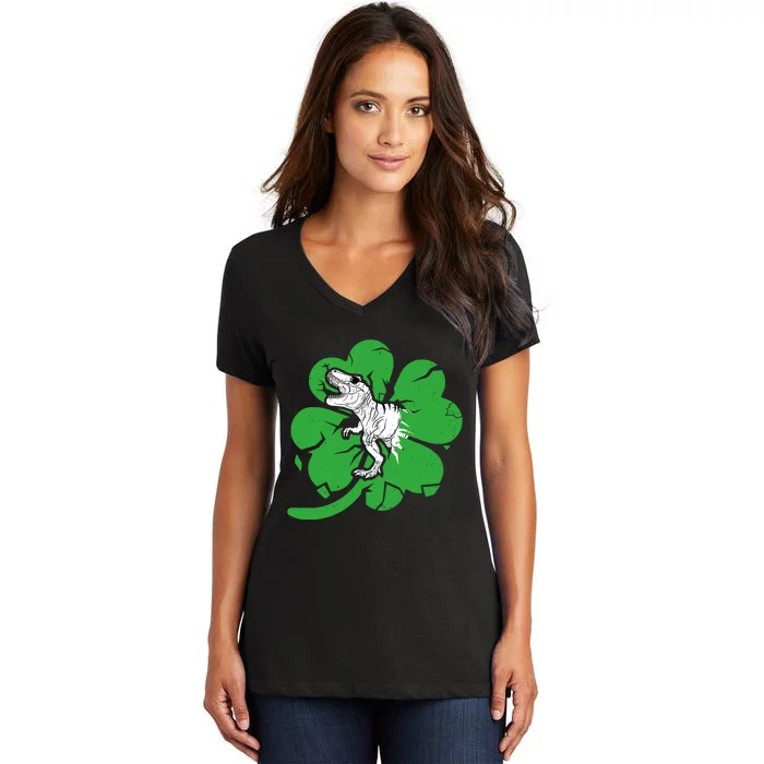 Happy St Pat T Rex Day Dinosaur Clover St PatrickS Day Women's V-Neck T-Shirt