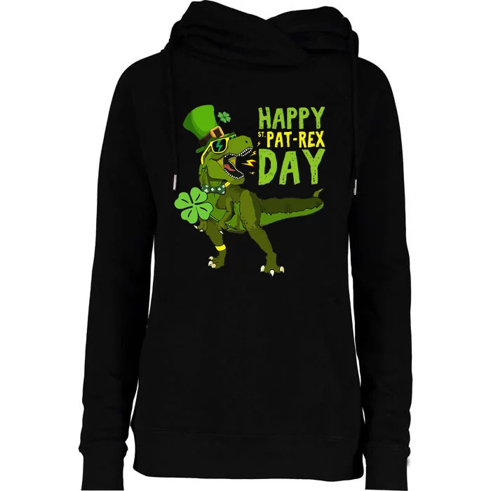 Happy St Pat Rex Day Saint Patrick's Day Dino Tyrannosaurus Womens Funnel Neck Pullover Hood