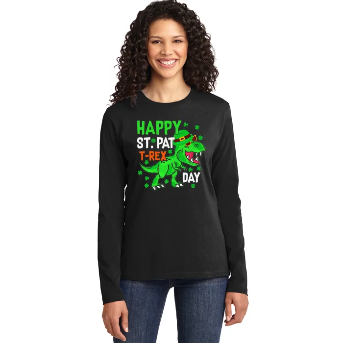 Happy St PatRex Saint Patrick's Day Dinosaurs Ladies Long Sleeve Shirt